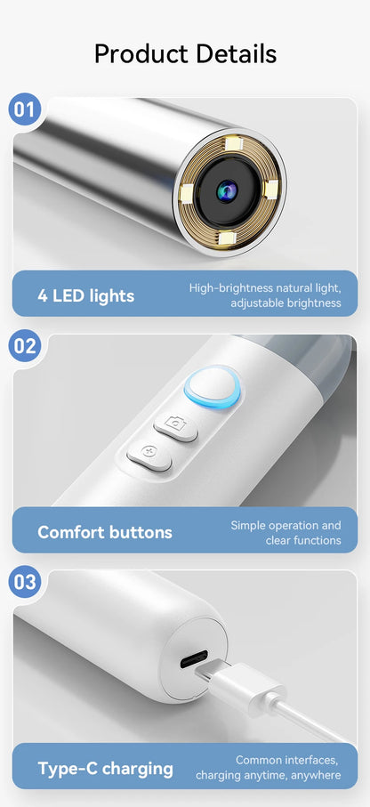 1.38'' Ear Camera Wit IPS Display and 1080P Camera Ear Check Portable Inspector for Ear Mouth Pet With 12tips Replaceable Tools