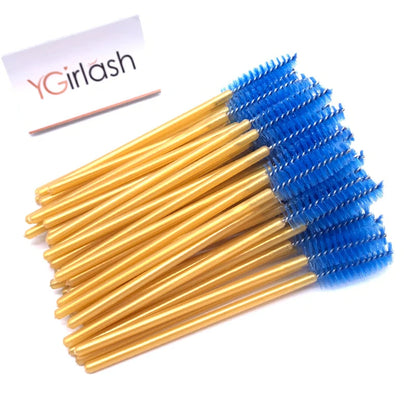 50 Pcs Shiny Crystal Eyelash Applicator Disposable Diamond Handle Nylon Two Colors Mascara Wands Spoolies Pink Brushes
