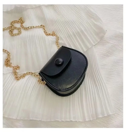 Mini Fashion Saddle Bag Chain Crossbody Bag Coffee Black Yellow Children's Small Cross Body Bags Earphone Lipstick Storage Bags