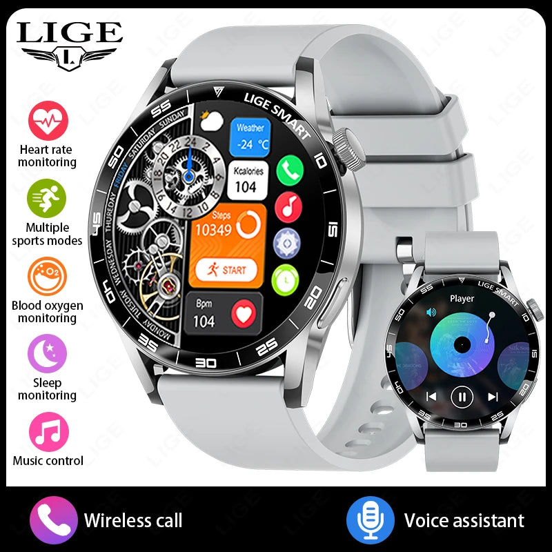 LIGE Full Touch Smartwatch Outdoor Military Smart Watch 1.38" HD Screen Bluetooth Call IP68 Waterproof Sport Fitness Watches Men