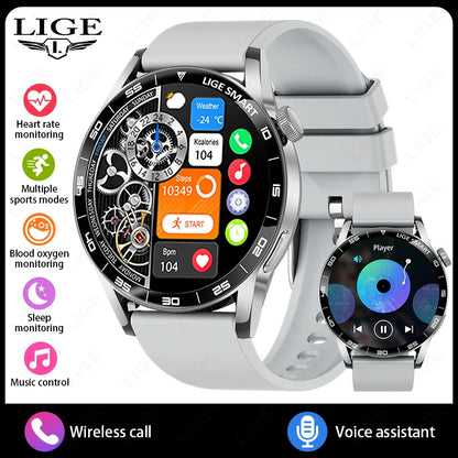 LIGE Full Touch Smartwatch Outdoor Military Smart Watch 1.38" HD Screen Bluetooth Call IP68 Waterproof Sport Fitness Watches Men
