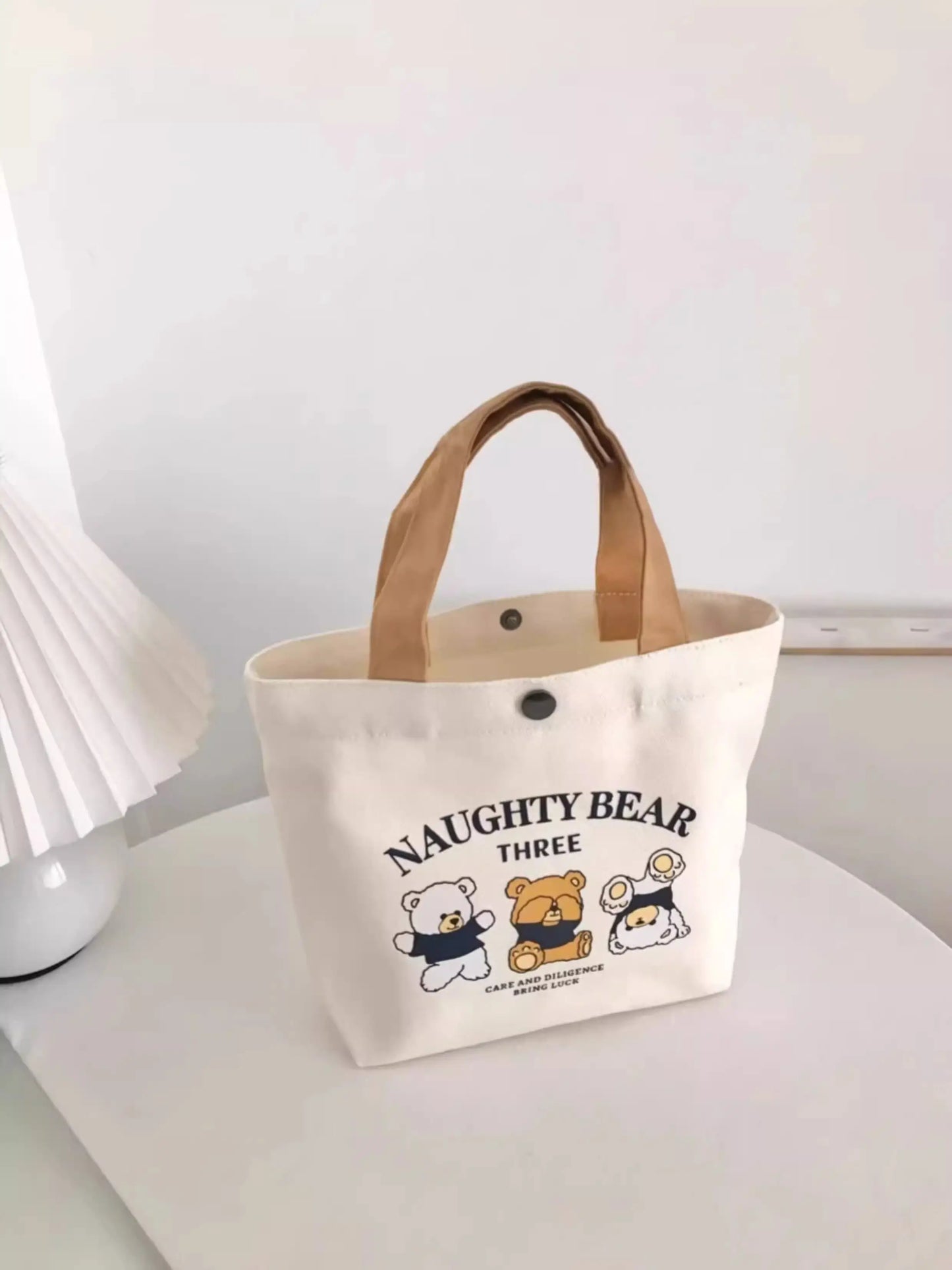 Little Bear Canvas Bag, Female Printed Versatile, Student Portable, Office Handbag, Bento Bag, Handbag, Sail Bag