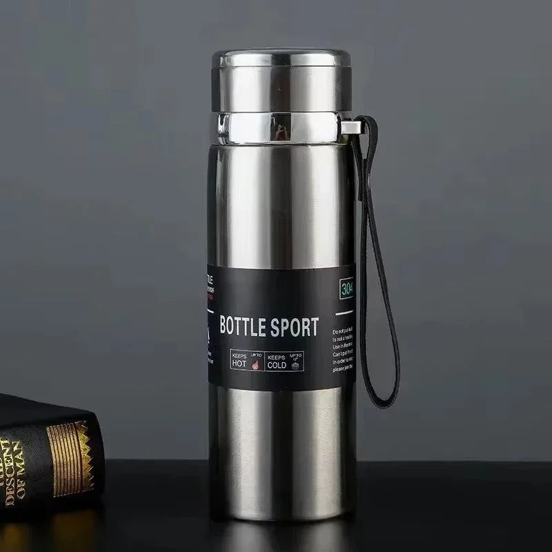 Portable 1L Stainless Steel Vacuum Flask, Insulated Water Thermos for Hot/Cold Coffee, Tea & Beverages