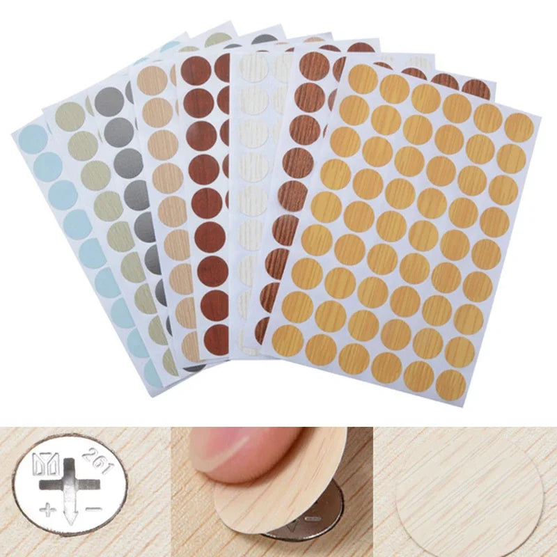 54pcs/Sheet Self Adhesive Furniture Screw Cap Cover Stickers Round Stickers for Home Wood Craft Desk Cabinet Decorative Decals