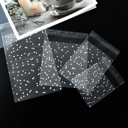 100pcs Plastic Transparent Cellophane Bags Polka Dot Candy Cookie Gift Bag Self Adhesive Candy Bags for Wedding Birthday Party