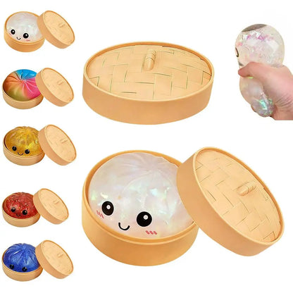 Simulation Flash Dumpling Pressure Ball Slow Rebound Soft Pinch Decompression Squishy Stress Relief Balls with Steamer