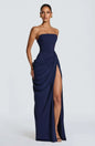 Lady Sexy Strapless Split Solid Pleated Dress Women Chic Backless High Waist Off-shoulder Dresses 2026 New Evening Party Gowns