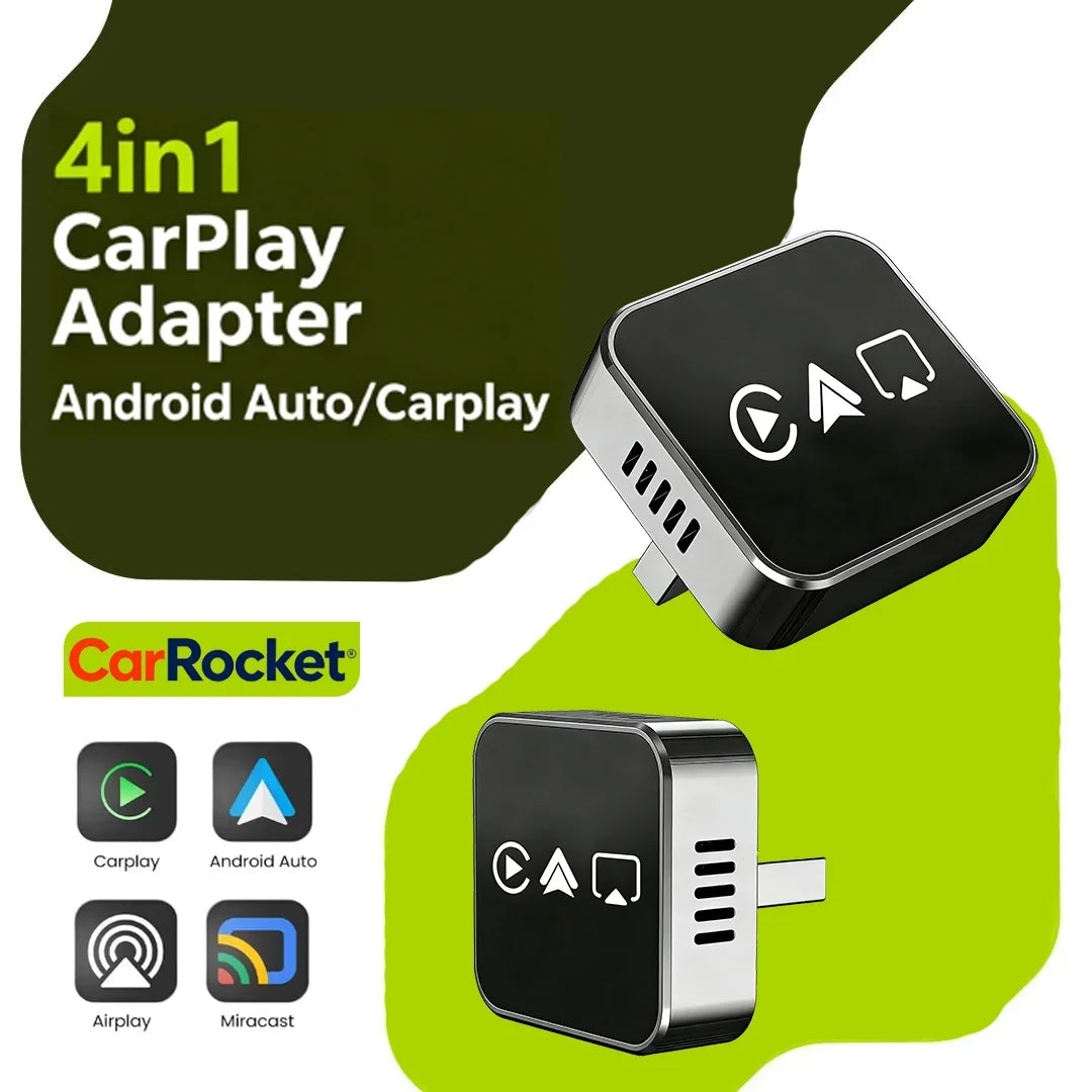 CarRocket 2026 4in1 New  Carplay Adapter Wireless Android Auto Mirror Link Smart MiNi AI Box USB Plug and Play Auto Connect WiFi