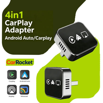 CarRocket 2026 4in1 New  Carplay Adapter Wireless Android Auto Mirror Link Smart MiNi AI Box USB Plug and Play Auto Connect WiFi