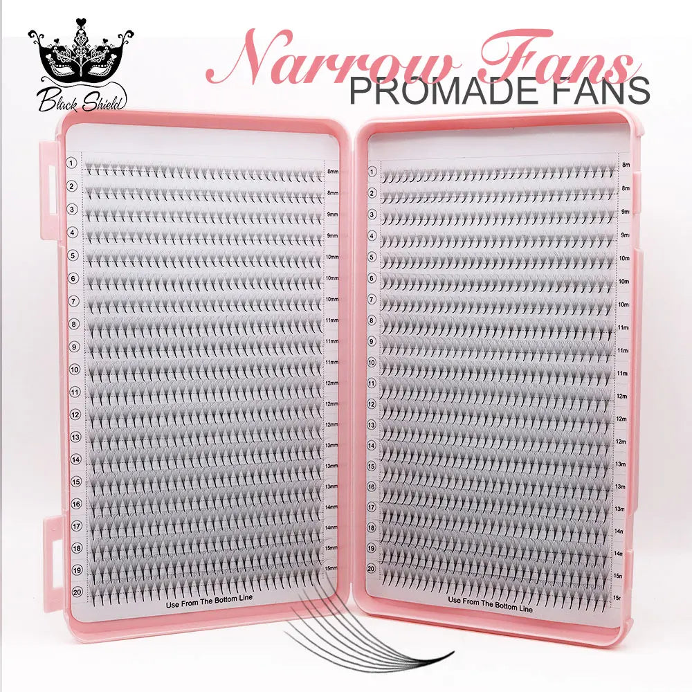 40Rows Handmade Eyelash Extensions Mega Trays Premade Narrow Volume Fans Ultra Dark Pointy Base for Professional Use