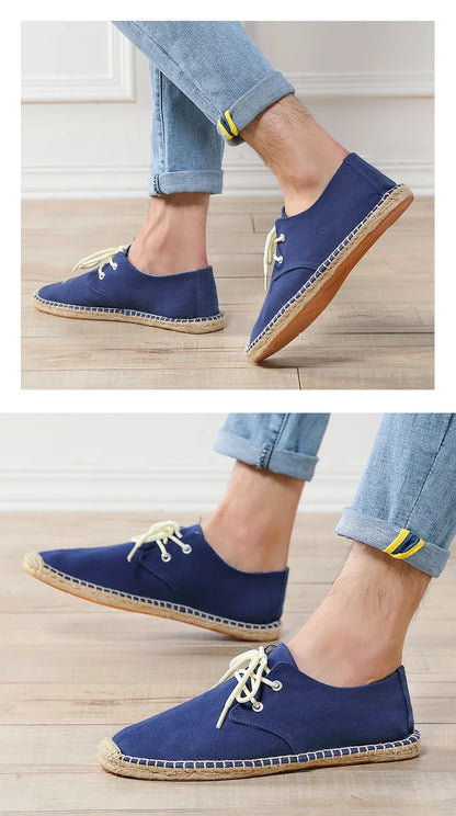 Male Casual Canvas Hemp Insole Fisherman Light Shoes Ethnic Style Men Espadrille Flats Shoes Summer Casual Shoes Driving Shoes