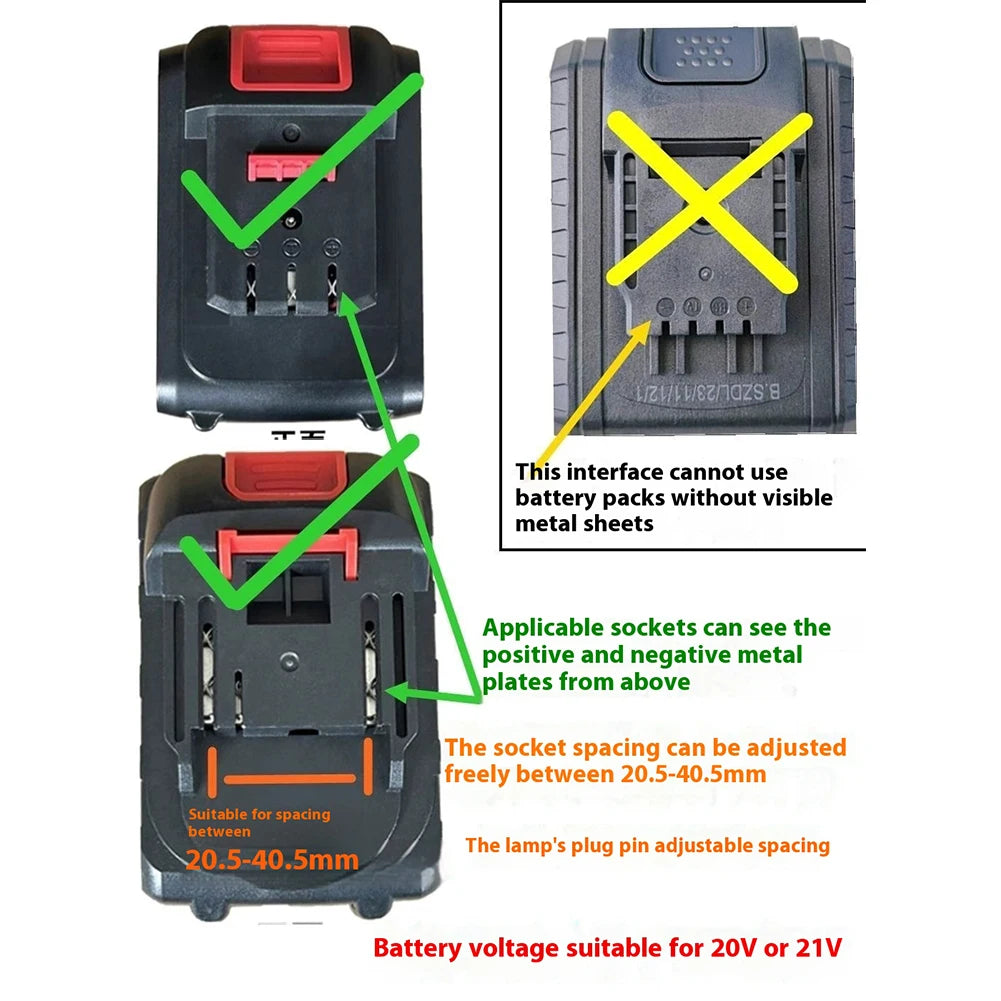 1-5 szt. Lampa robocza LED do elektronarzędzi Makita, Milwaukee, DeWalt, Bosch, Dayi, Lomvum, Zhipu, z akumulatorem litowo-jonowym 18V-21V