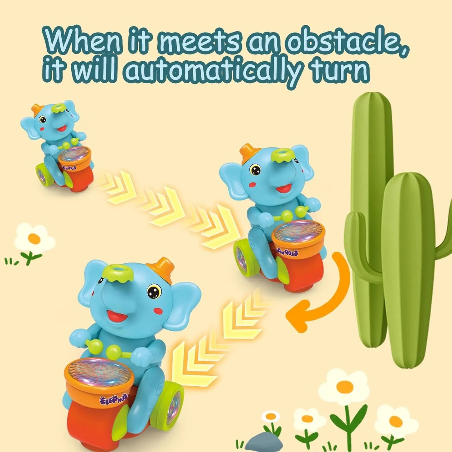 Baby Crawling Toy: Electronic Walking Elephant Drummer with Floating Ball, LED Lights, Music & Sounds | Interactive Sensory Toy