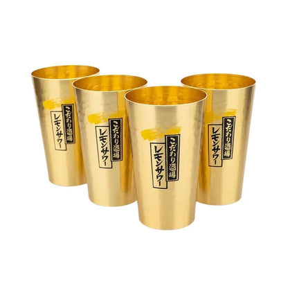 Japanese Style Aluminum Beer Mugs Set 450ml, Gold & Silver Reusable Drinking Mug for Beer Water Juice, Outdoor Camping Party