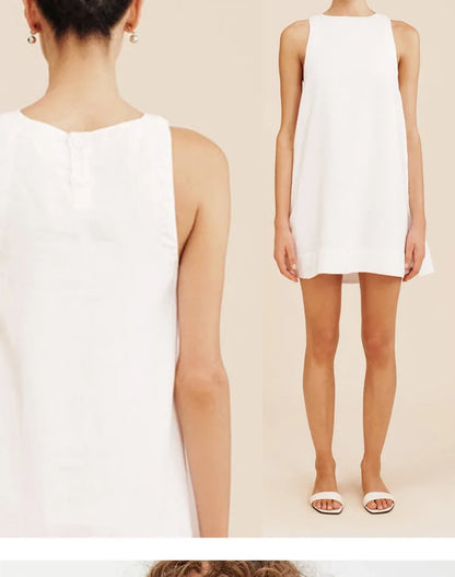 Classic Solid Color Cotton-Linen Women's Dress New Arrival Simple Sleeveless Tank Dress Casual Round-Neck Summer Dresses