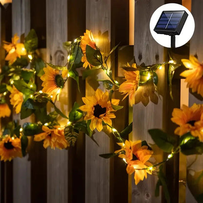 2/5/10M Solar Sunflower String Light Outdoor Waterproof Artificial Flower Vine Atmosphere Lamp For Home Party Holiday Decoration