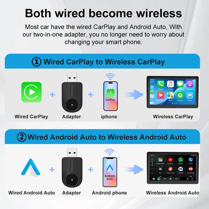 FLIXIVI 2 in 1 Wireless Carplay Android Auto Adapter AI Smart Car Systems for OEM Car Stereo Plug and Play Wired To Wireless