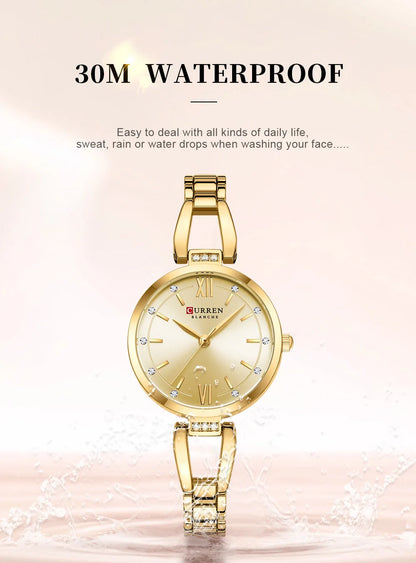 CURREN 9092 Quartz Watches Women Elegant Bracelet Stainless Steel Strap Rhinestone Fashion Ladies Simple Watch Gifts reloj mujer