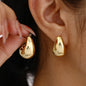 Stainless Steel Golden Double Layered Five Petal Flower Earring for Women Vintage Stripe Flower Dangle Earrings Jewelry Gifts