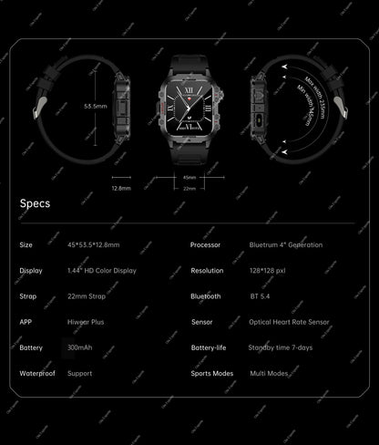 2026 Military Outdoor Smart Watch Men's GPS Flashlight Bluetooth Call 2.01" AMOLED Screen 3ATM Waterproof Sports Smartwatch Hw12