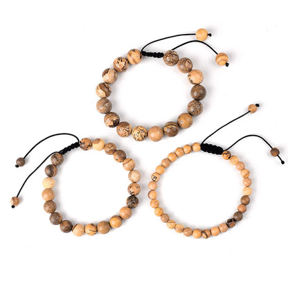 6mm 8mm 10mm Natural Stone Bracelet, Tiger Eye Agate Lava Bead Unisex Adjustable Handwoven Boho Jewelry Gift for Men Women