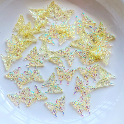 100Pcs New Cute Mini Shiny Little Butterfly Resin Figurine Crafts Flatback Cabochon Ornament Jewelry Making Hairwear Accessories