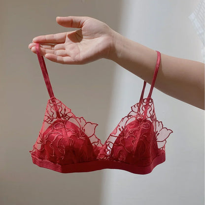 BANERDANNI Pure Desire Victoria French Lace Embroidered Lingerie Women's Thin Cup Triangle Cup Bra Set Comfortable No Underwire