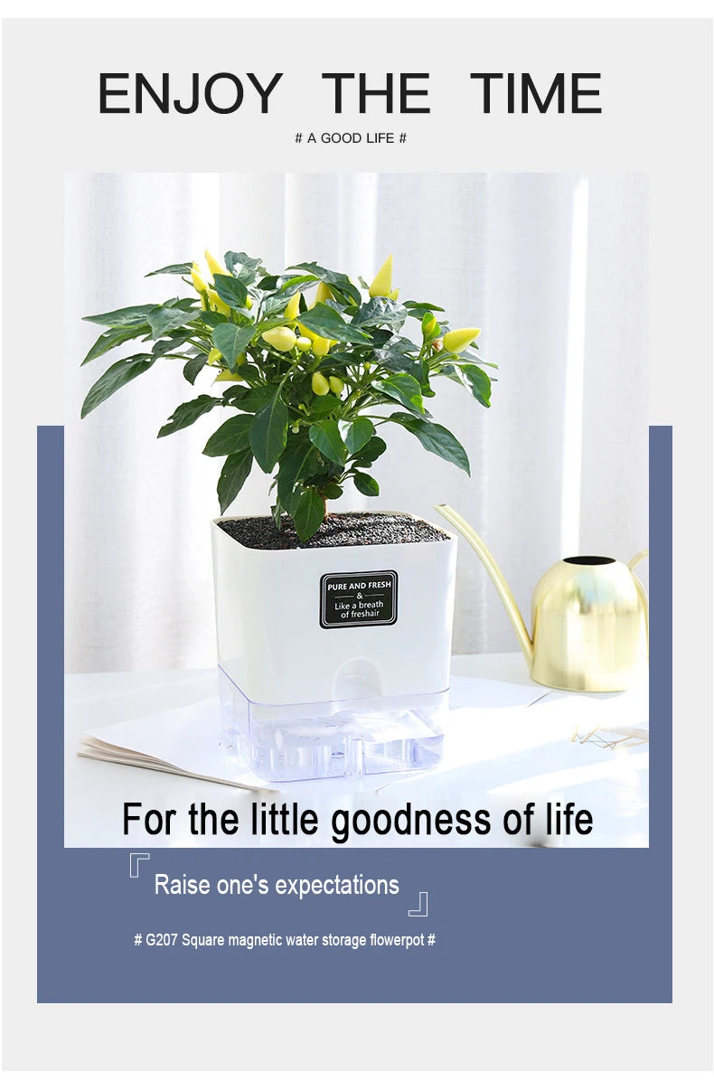 New Self Watering Plant Pot Magnetic Plastic Self-absorbent Cotton Rope Flowerpot For Double-deck Lazy Plant Pot Garden Supplies