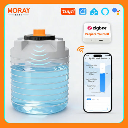 ME201WZ Wireless Zigbee Tuya Mobile App Detector Water Fuel Oil Liquid Level Sensor Alarm Indicator Remote Tank Monitor