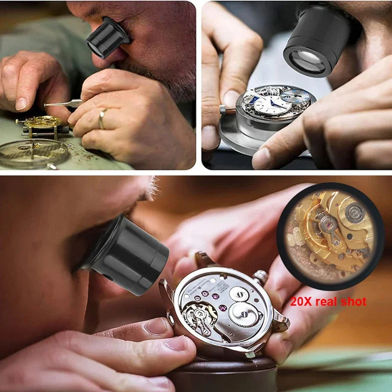 Watch repair tools, watch repair magnifiers 5 to 20 times, clock magnifiers, jewelry magnifiers, watch repair magnifier set 4pcs