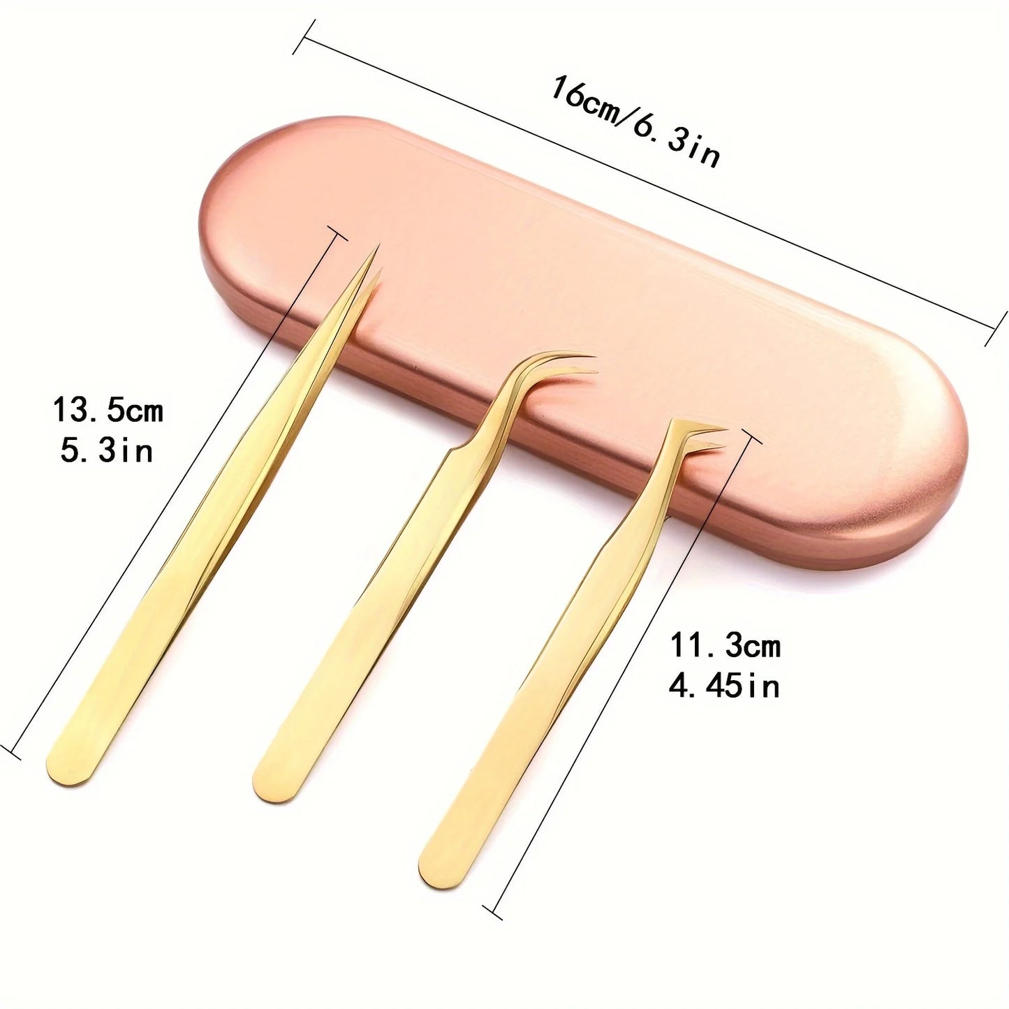 High Precision Eyelashes Tweezers Set - Includes 3 Stainless Steel Eyelash Tweezers for Makeup Classic Individual and Lash Exten