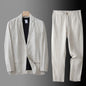 High Quality Men Blazer Jacket and Pants Man Linen Blazer  2 Piece Suit Spring Summer Thin Style Fashion Casual Set Long Sleeve