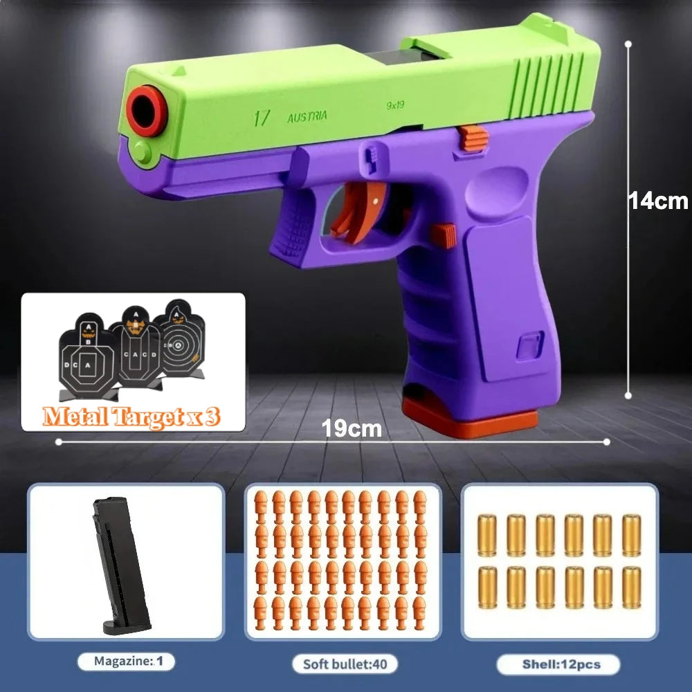 G17 Shell Throwing EVA Safety Soft Bullet Toy Gun with Blowback for Outdoor Continuous Firing Shooting Game Christmas Gift