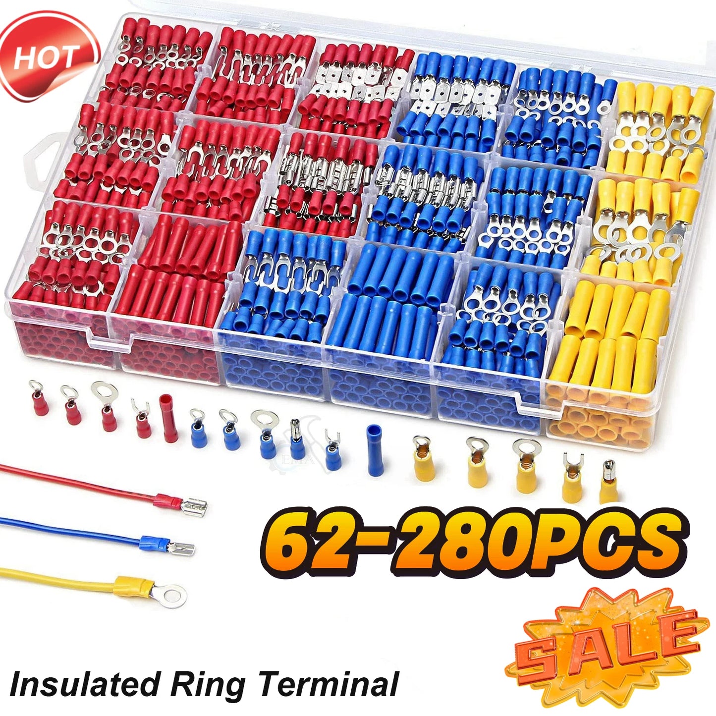 Vehicle Electrical Wire Connectors Kit Assorted Male Female Spade Ring Fork Butt Quick Splice Insulated Terminals For Automotive