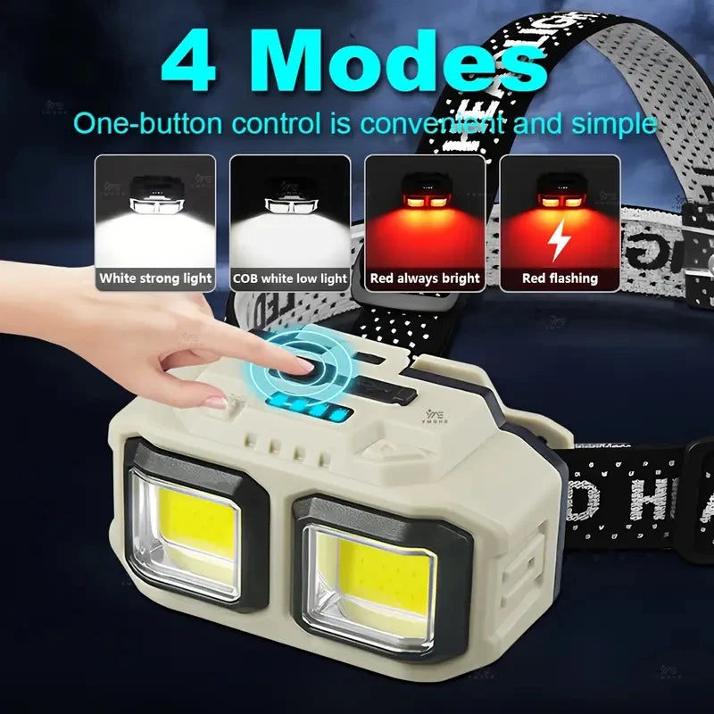 Powerful LED Headlamp COB Induction Rechargeable Head Flashlight Safety Lighting Head Torch for Outdoor Camping Cycling Fishing