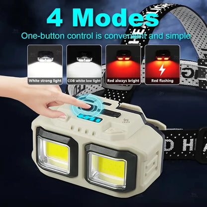 Powerful LED Headlamp COB Induction Rechargeable Head Flashlight Safety Lighting Head Torch for Outdoor Camping Cycling Fishing