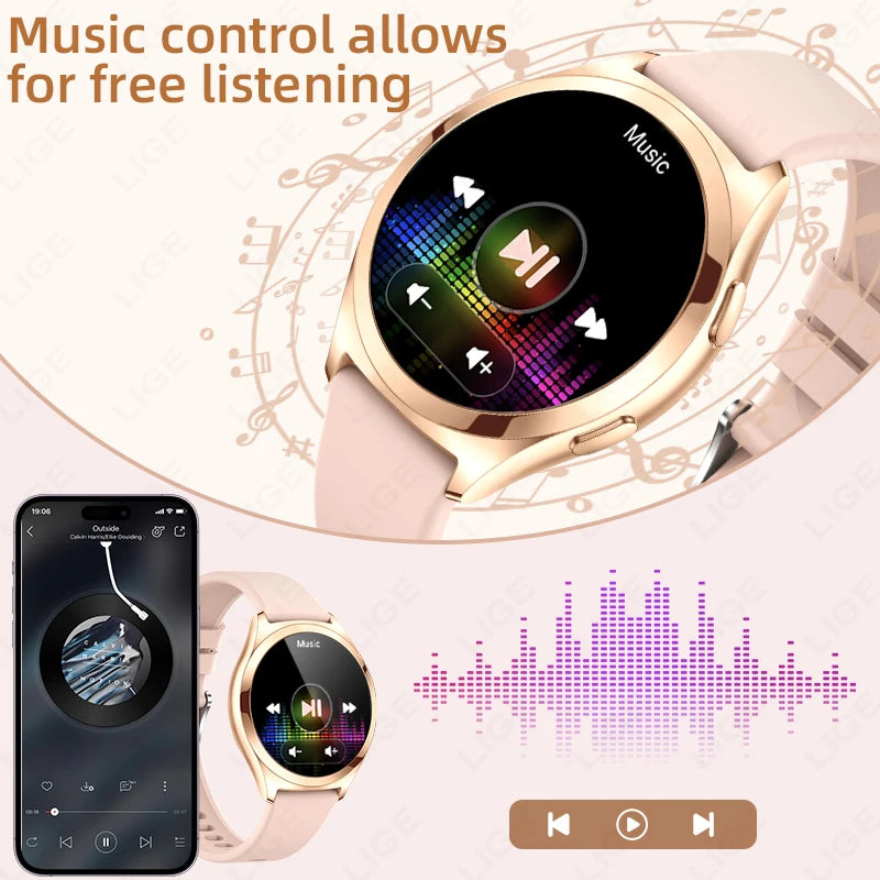 LIGE Luxury Smart Watch For Woman 1.27" Bluetooth Call Custom Dial Women's Bracelet Sports Health Monitor Smartwatch Ladies Gift