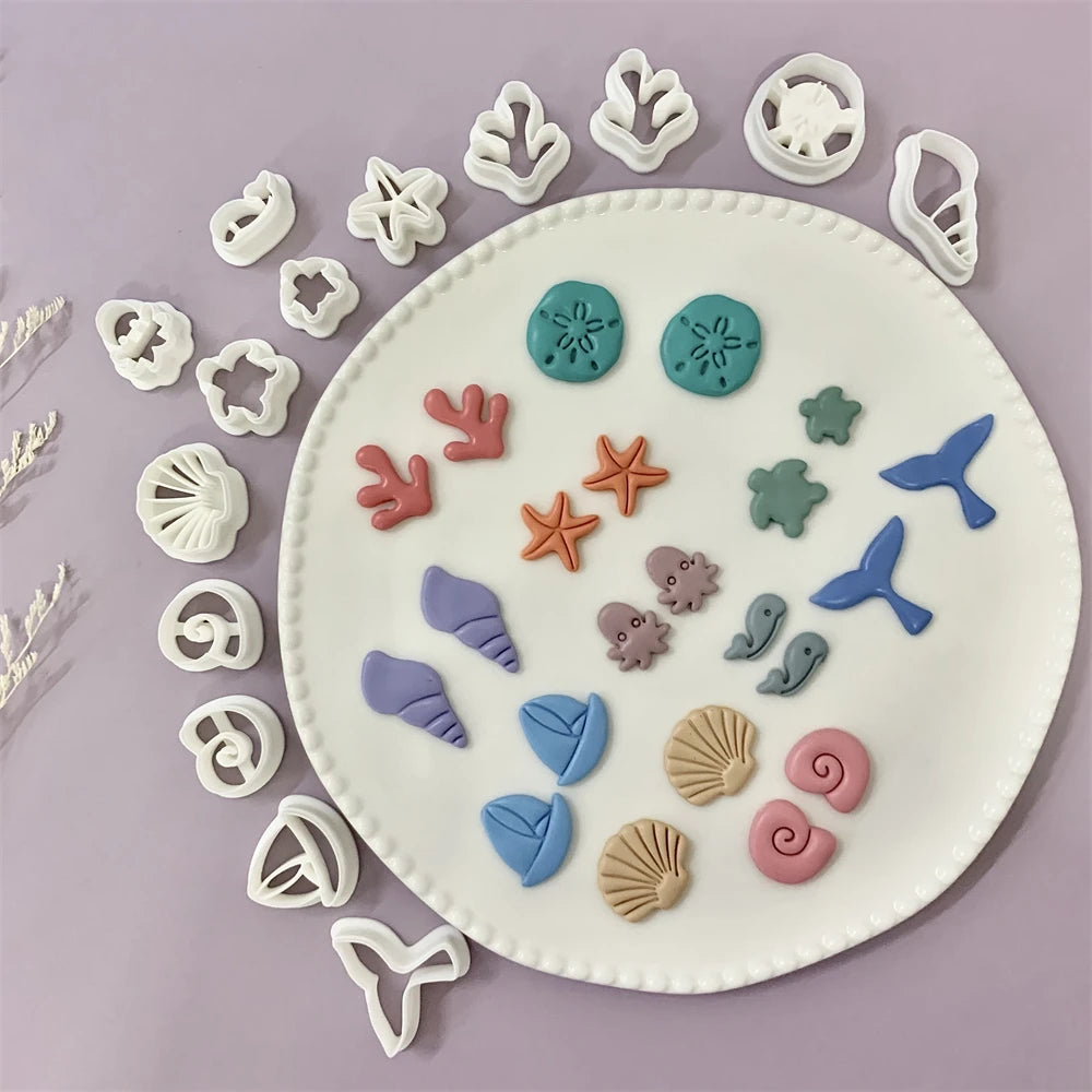 Octopus/Whale/Turtle/Coral/Starfish/Fish Tail/Conch/Shell Shaped Ocean Animal Clay Cutters Summer Beach Cutting Mold for Earring