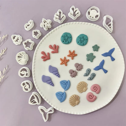 Octopus/Whale/Turtle/Coral/Starfish/Fish Tail/Conch/Shell Shaped Ocean Animal Clay Cutters Summer Beach Cutting Mold for Earring