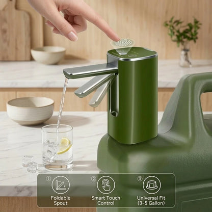 Auto Touch Water Pump for 5/4.8/3.5/3.2Gal, Foldable Faucet, Camping/Hiking/Outdoor, USB-C, Leakproof Lightweight