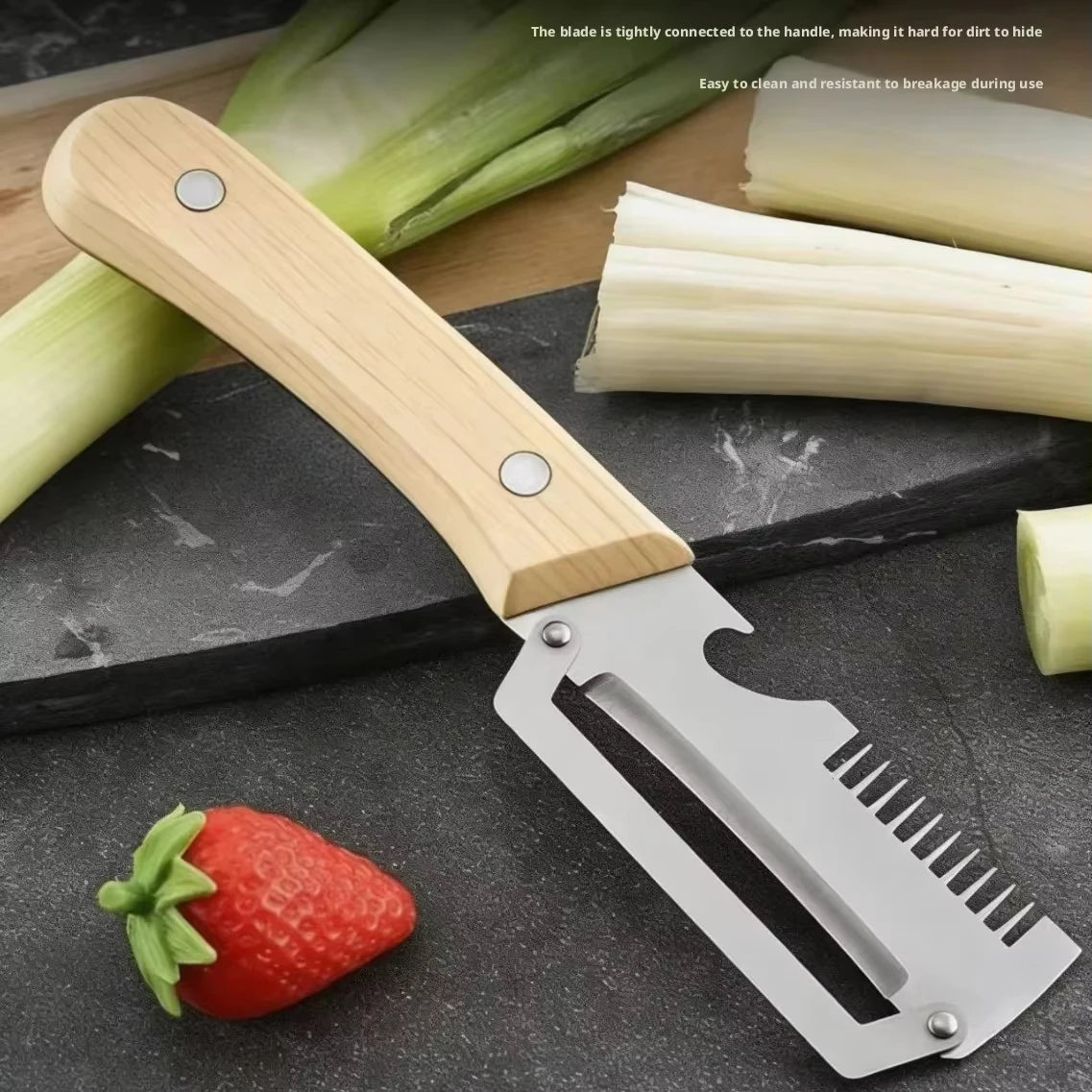 Multi-Functional Stainless Steel Peeler with Wooden Handle, Durable Smooth Kitchen Gadget for Fruits and Vegetables Peeling Slic