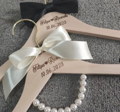 Wood Wedding Hanger, Personalized Bridal Dress Hanger Custom Name Hanger Set for Bride and Groom