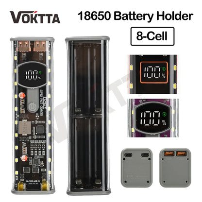 22.5W/45W 18650 Power Bank Case Fast Charging DIY Transparent Battery Storage Box Digital Display USB Type-C Battery Holder