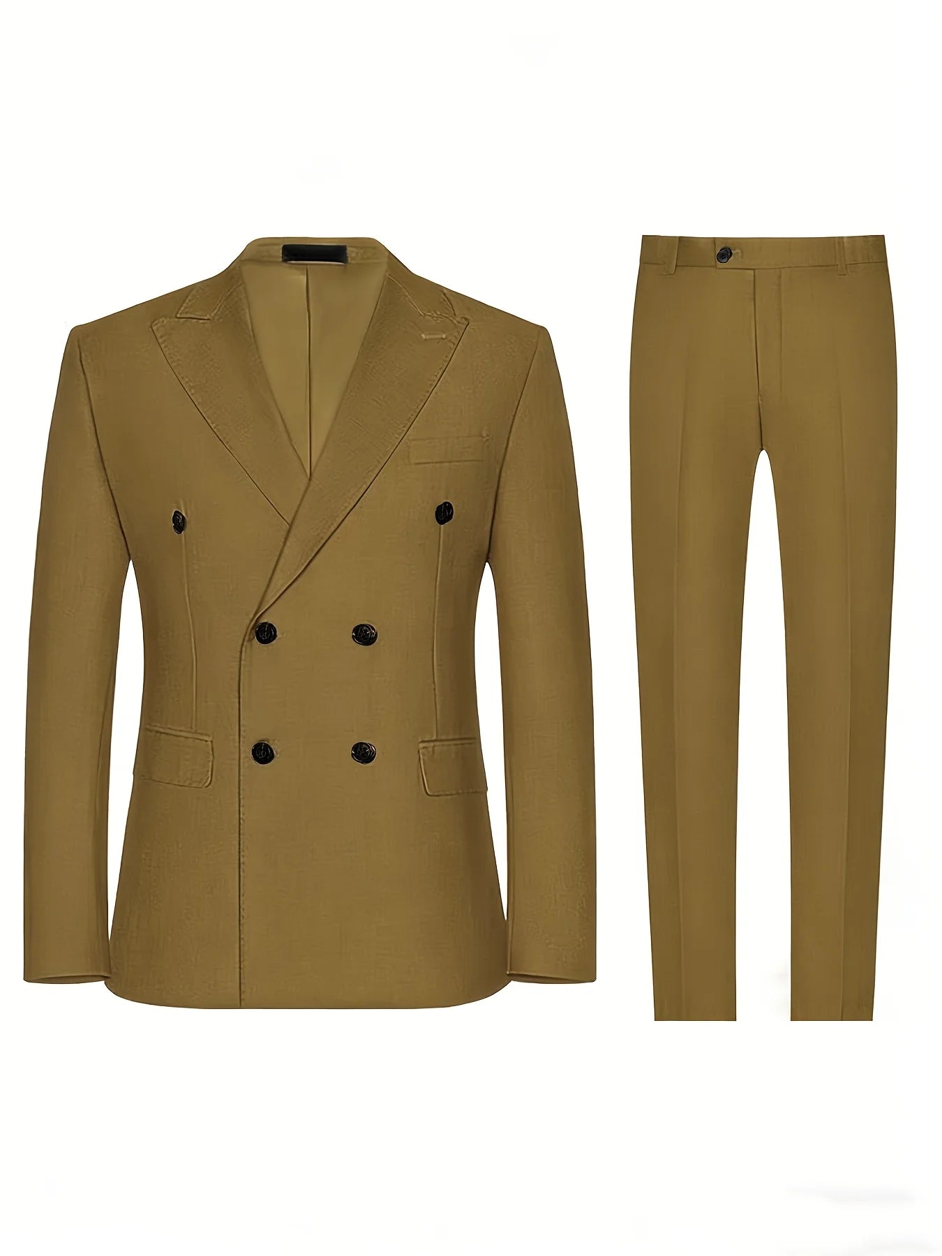  Hot Trend Mustard Yellow Double Breasted Men Suit 2PCS Luxury Slim Fit Blazer Pants Stylish Daily Party Dating Outfit