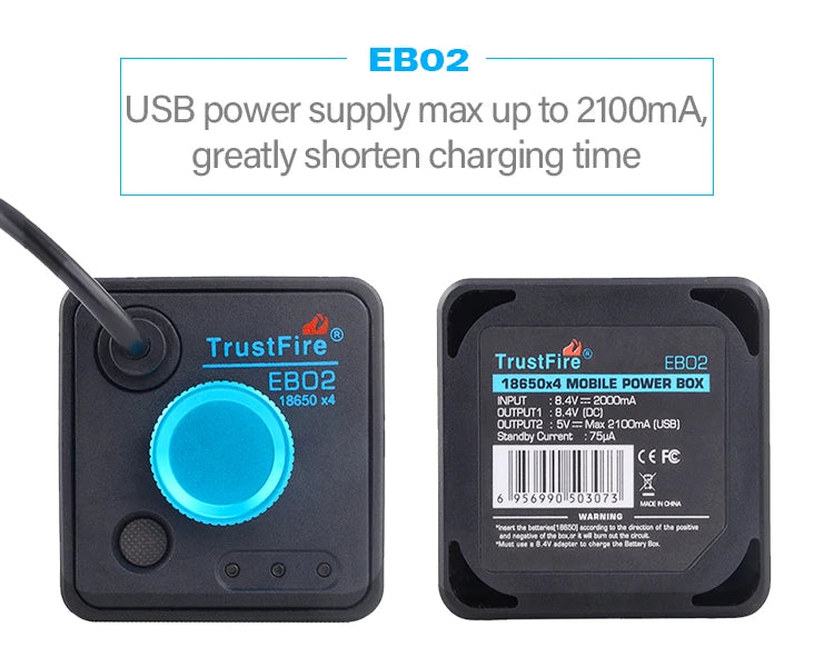 TrustFire EB02 18650 Battery Packs DC 8.4V Power Banks Case USB Charging Mobile Phone Waterproof Battery Box for Led Bike Lights