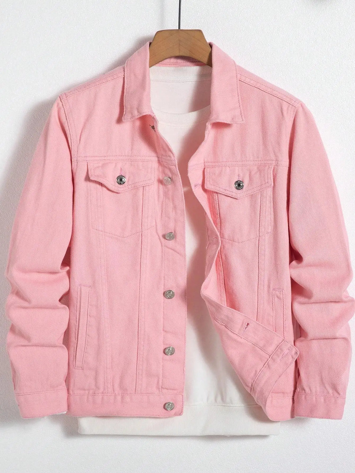 Men's Denim Jacket for Spring and Autumn. Pink Denim Coat. Simple and Versatile. For Daily Leisure.