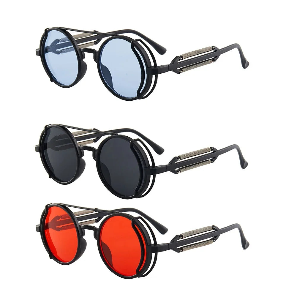 Klasyczne gotyckie okulary przeciwsłoneczne Steampunk Luksusowa marka Projektant Wysokiej jakości męskie i damskie retro okrągłe okulary przeciwsłoneczne z oprawką z PC