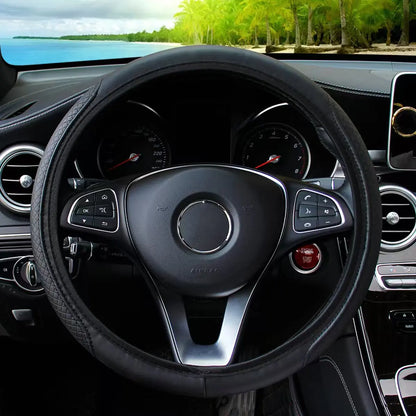 Artificial Leather Three-dimensional Embossed-car without Inner Ring Steering Wheel Cover Auto Parts for 14.5-15 Inches
