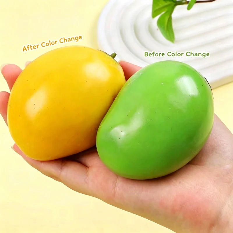 Color Changing Mango Squishy Fidget Toy Soft Thermal Squeeze Stress Relief Toy Simulation Fruit Decompression Toy for Adult Gifs
