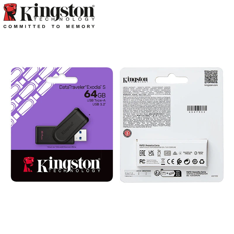 Kingston DataTraveler Exodia S USB Flash Drive 64GB 128GB 256GB 512G USB 3.2 Gen 1 Pen Drive Black DTXS Flash Drive for Computer